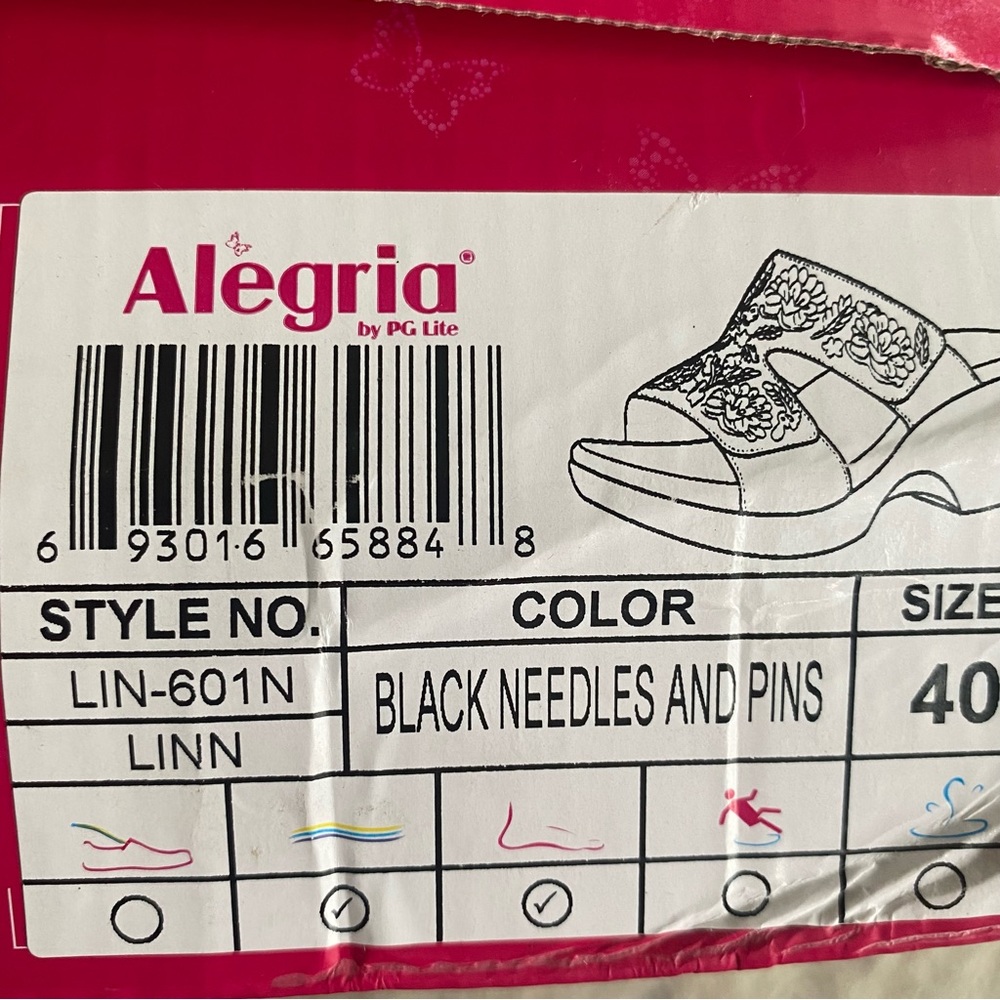 NIB NEW Alegria by PG Lite Linn Black Needles and Pins Embroidered Wedge Sandals - Picture 13 of 14